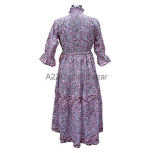 Robe midi en coton vintage pour femmes, col en V, manches courtes, écologique, légère, style minimaliste, décontractée, imprimé floral, respirante - Product Image 6