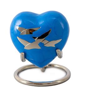 Urne oiseau en métal bleu pour cendres funéraire funéraire crémation souvenir urnes d'amour coeur décoratif en laiton avec support urne de taille personnalisée - Product Image 1