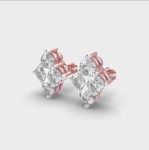 Boucles d'oreilles clous en diamants de laboratoire, taille ronde, quatre pierres, en or blanc/rose/jaune 18 carats plaqué rhodium, cadeau - Product Image 5