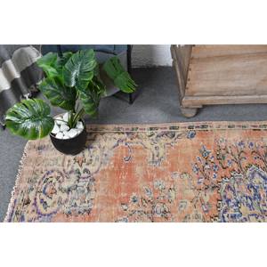 Alfombra turca clásica naranja azul Vintage 4,6x7,6 pies Alfombra de lana de retazos para sala de estar con respaldo de látex para uso en el automóvil - Product Image 5