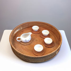Bandejas redondas de bambú hechas a mano de Vietnam Bandeja de servicio ecológica con elegante patrón de ratán para interiores de hoteles-SR20103 - Product Image 3