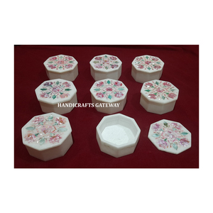 Très beau marbre blanc de haute qualité avec incrustation de nacre de couleur mélangée Boîtes à bijoux octogonales pour cadeaux d'affaires - Product Image 1