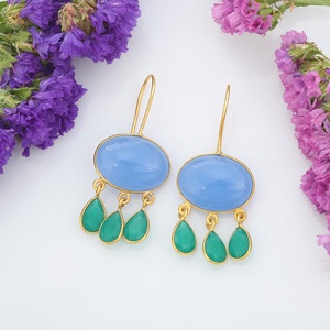 Nuevos pendientes colgantes de moda para mujeres y niñas, joyería de diseño corto de Calcedonia azul y verde superior - Product Image 3