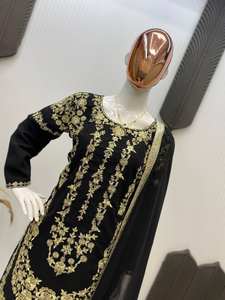 Traje Sarara de Georgette de Tres Piezas, Diseño Tradicional, con Bordado de Lentejuelas, Secado Rápido, Salwar Kameez para Fiestas - Product Image 2