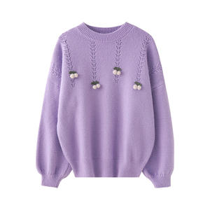 Moda Plaid patrón plano Jacquard punto suave cuello redondo Mujer cárdigan suéter señoras cárdigan de punto ropa de punto - Product Image 5