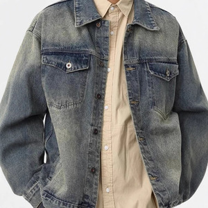 Chaqueta vaquera azul Vintage para hombre, diseño personalizado, ropa resistente con botón, manga larga, 100% algodón, disponible, tamaño alto, servicio OEM - Product Image 1