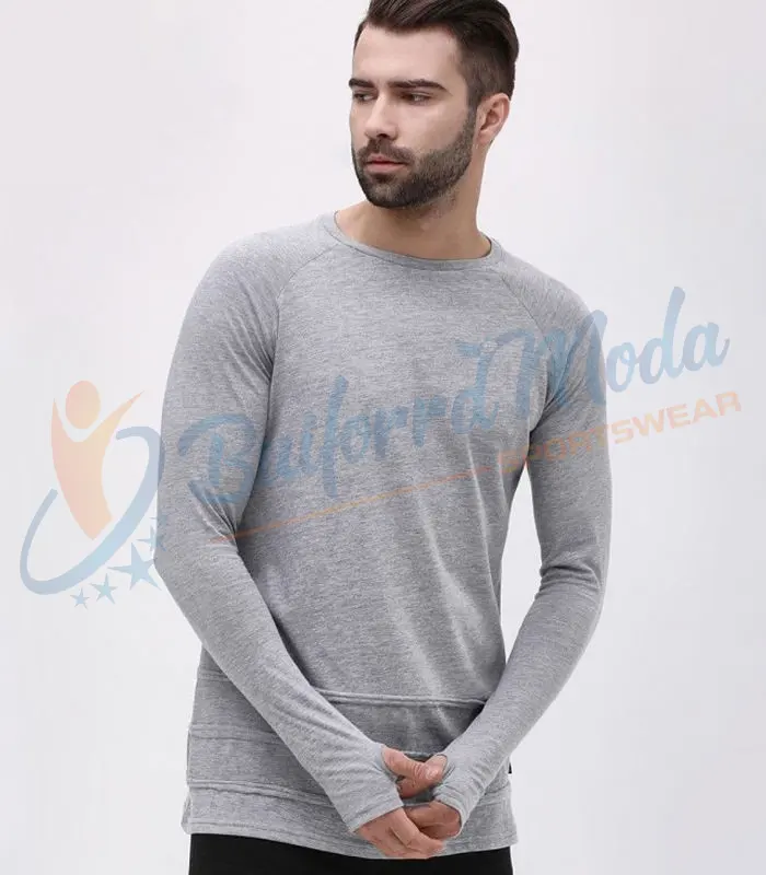 Custom Printed Long Sleeve GREY Slim Fit O Neck Men Casual T-shirt Latest Hot Sale Fashion Men T Shirts