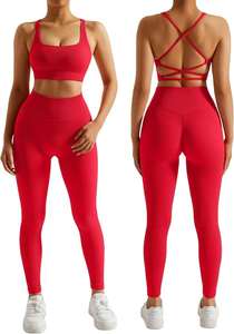 Ensemble de yoga 2 pièces respirant pour femme avec logo, vêtements de sport à manches longues pour la gym et le fitness, legging et haut - Product Image 5