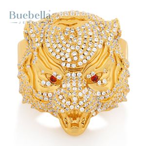 28mm Luxury Fully Iced out Moissanite Diamond <b>Ring</b> Tiger Style 925 Sterling <b>Silver</b> Unique <b>Ring</b> For <b>Men</b> Red Coloured Diamond eyes - Product Image 1