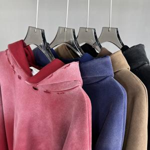 Personnalisé Vintage gris français éponge surdimensionné poids lourd soleil délavé 450 Gsm blanc lavé à l'acide en détresse pantalons de survêtement et ensemble de sweat à capuche - Product Image 3