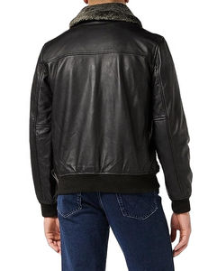 Customizable <b>Men's</b> Real Leather Winter <b>Jacket</b> with Cotton Canvas Stand Collar Front Logo Breathable & Windproof Features - Product Image 2