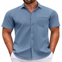 Chemise décontractée à manches courtes pour homme, couleur unie, col boutonné, fermeture à boutons corne, infroissable, sergé 100% coton respirant