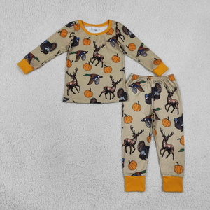 Conjunto de Pijama de Algodón para Niños, Estilo Chino Otoñal, Estampado de Ciervo y Calabaza, Manga Larga y Pantalones Cortos, Ropa Casual - Product Image 5