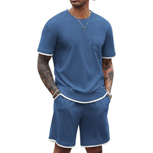 Derniers ensembles de vêtements de mode imprimés ensembles courts d'été t-shirt et short pour hommes de couleur unie décontractée - Product Image 1