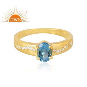 แหวนพลอย925ชุบทอง18K ชุบทอง18K สำหรับผู้หญิงแหวนพลอยบุษราคัมสีฟ้า - Product Image 3