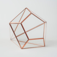 Terrarium en verre pyramidal avec cadre en métal doré rose, décoration moderne pour la maison et les mariages, vase de table, taille personnalisable