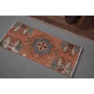 Alfombra de lana turca Vintage gris naranja 1,3X2,8 pies Boho área grande habitación cabecera Patchwork patrón látex Rectangular diseño de pasillo - Product Image 3