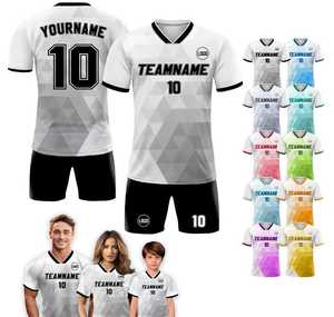 Ensembles de maillots de football d'équipe pour adultes personnalisés Nom et numéro de l'équipe personnalisés 100% Polyester Impression par sublimation noir/blanc - Product Image 4