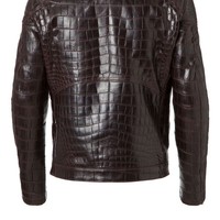 Veste en cuir véritable pour homme de qualité supérieure, col montant, effet croco, couleur bordeaux, personnalisation disponible