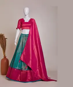 Nueva Ropa Étnica India Ropa DE BODA Diseñador Colección Georgette Hilo de algodón pesado Bordado Trabajo Lehenga Choli Set