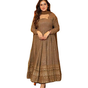 Vestido Anarkali de Georgette Sintética con Bordado Pesado y Lentejuelas, Diseño de Última Moda para Fiestas y Festivales, por Fab Zone, Alta Calidad - Product Image 1