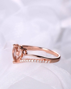 แหวนหมั้นเพชรแท้สีชมพูมอร์แกไนท์สุดสวยสำหรับ14kt แหวนทองชุบอย่างดี - Product Image 2