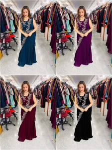 Vestido confeccionado de diseñador azul de calidad superior para niña elegante con bordado de imitación floreciente y trabajo de lentejuelas Zari - Product Image 5