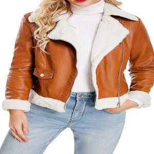 Chaqueta de Piel de Oveja y Pelo de Zorro al por Mayor 2025, Abrigo Corto de Cuero, Abrigo de Piel, Abrigos para Mujer, Chaqueta de Cuero MARRÓN para Mujer, OEM - Product Image 3