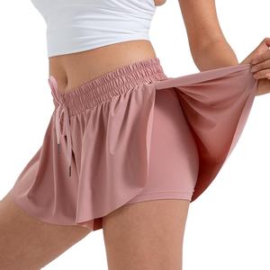 Logotipo personalizado 2 en 1 mariposa pantalones cortos para correr de secado rápido para mujeres gimnasio Yoga entrenamiento atlético fluido transpirable corto Biker Spandex - Product Image 1