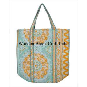 Sac fourre-tout en coton matelassé fait main avec un motif imprimé magnifique, léger et réutilisable, idéal pour le bureau et les cadeaux pour les femmes - Product Image 6