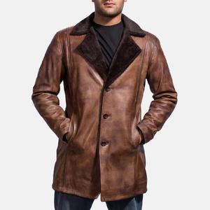 Manteau long en cuir véritable de qualité supérieure avec fausse fourrure en peau de mouton véritable-Fabriqué en stock en usine pour l'hiver Prix de gros à vendre - Product Image 1