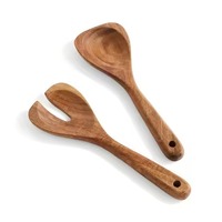 Juego de Cubiertos para Ensalada de Madera Natural Ecológica, Apto para Lavavajillas, para Ensaladas, Sopas y Frutas Condimentadas
