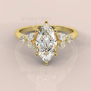 Bague en diamant Moissanite taille marquise personnalisable | Bague de fiançailles en or 10K 14K 18K pour anniversaire de mariage - Product Image 1