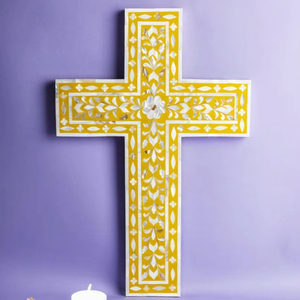 Artesano hecho a mano hueso y madre de perla incrustaciones pared Cruz símbolo religioso único para el Festival de Navidad arte decorativo para el hogar - Product Image 1