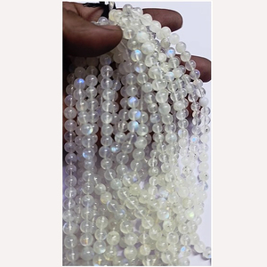 Lot de 11 brins de pierres de lune arc-en-ciel naturelles blanches, perles rondes lisses de 6 mm et 8 mm, 1405 carats, Iroc Sales, 16 pouces, pierres précieuses en vrac, 169 $ US - Product Image 1