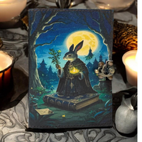 Grand journal vintage fait main en cuir véritable, 400 pages, Grimoire Lapin de Pâques, Livre de sorts vierge, Galaxie Demi-Lune de Noël