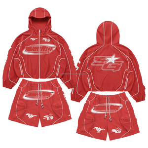 Custom Camo Half Zip Polyester <b>Jacket</b> Jogger Short Set 2pc Sport Patchwork Nylon Tracksuit Windbreaker <b>Track</b> Suit Sets <b>for</b> <b>Men</b> - Product Image 3