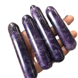 天然愈合水晶紫色锂云母按摩棒女性YONI按摩和身体按摩愈合石锂云母按摩棒