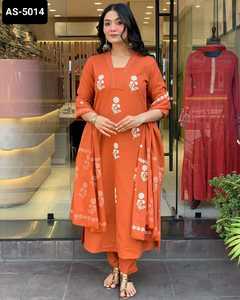 Nouveau costume traditionnel indien Salwar Kameez avec broderie séquentielle mélange de coton fantaisie et coton Dupatta pour femme - Product Image 3