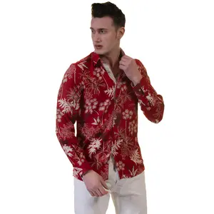 เสื้อเชิ้ตผู้ชายพิมพ์ลายดอกไม้สีแดง ทรงเข้ารูป ผลิตในตุรกี - Product Image 1