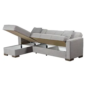 أريكة مخملية قابلة للتحويل على شكل حرف L مع سرير قابل للسحب ومسند ظهر قابل للتعديل لغرفة المعيشة