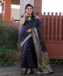 Banarasi Cotton Saree with Unstitched Blouse Piece for Women Wholesale Lowest Price Textile <b>Market</b> Surat Gujarat Ethnic Garment Alphanumero - Product Image 4