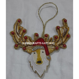 Personalizar forma Zari bordado Navidad colgante ornamento hecho a mano Material de tela con cuentas trabajo utilizado para la decoración de fiestas - Product Image 1