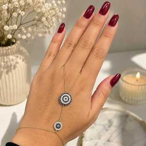 Collier en argent sterling 925 avec double œil porte-bonheur Shahmaran et cristaux - Product Image 2