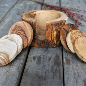 Durable Solid Wood Walnut Coaster Set for <b>Hot</b> <b>Cold</b> Drinks Tabletop Surface Protection - Product Image 1