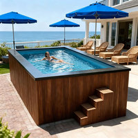 Système de piscine hors sol rectangulaire en acier inoxydable de luxe, aspect bois, avec dimensions personnalisées pour usage résidentiel et commercial