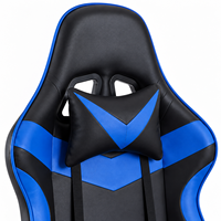 Chaise de bureau à dossier haut AL-SH-0110-1002 en cuir PVC noir et bleu avec base pivotante, accoudoirs rembourrés et deux coussins