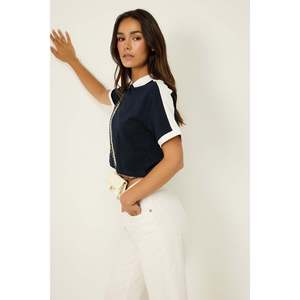 Camiseta Corta de Cuello Alto para Mujer, Ajustada, 100% Algodón con Spandex, Casual, con Estampado Floral y de Lunares, Transpirable, Tallas XS-XL - Product Image 3