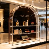 Étagère de présentation de maquillage en acrylique arquée personnalisable à 3 niveaux, support de vanité pour salon de beauté