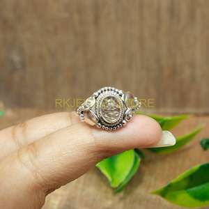 Natural Black Rutile Quartz Handmade 925 Sterling <b>Silver</b> Designer <b>Ring</b> for Women & <b>Men</b> - Product Image 4